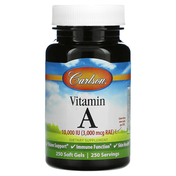 Витамин A, 10 000 МЕ, 250 капсул, Carlson, Vitamin A