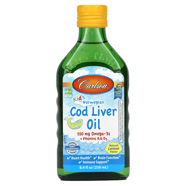 Жир печени норвежской трески для детей, вкус лимона, 250 мл, Carlson, Cod Liver Oil