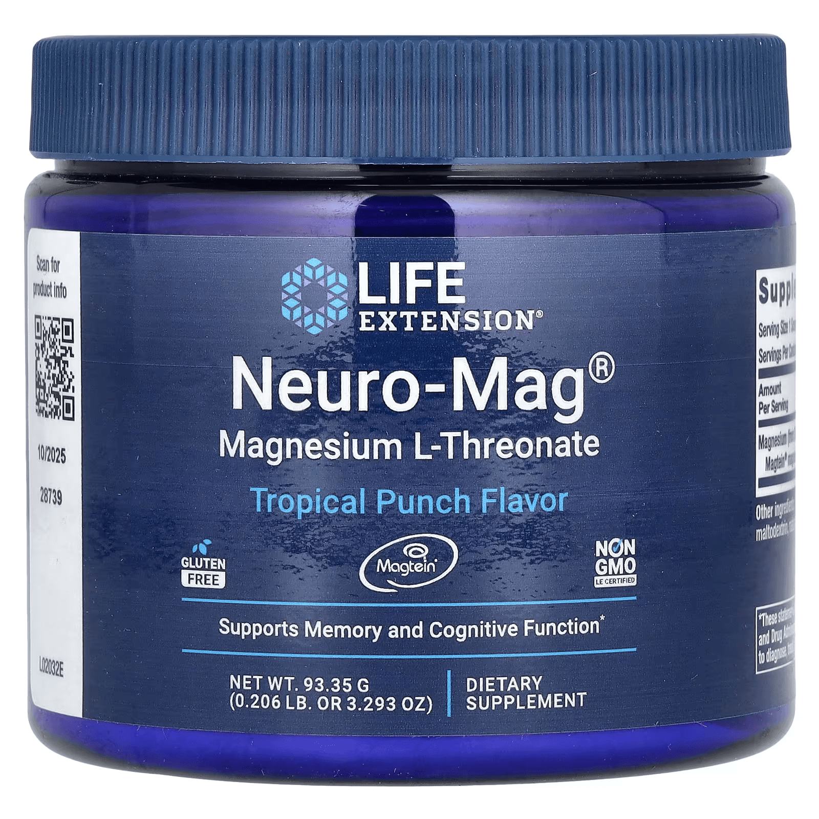 Neuro-Mag, L-треонат магния, порошок, 93 г, Life Extension