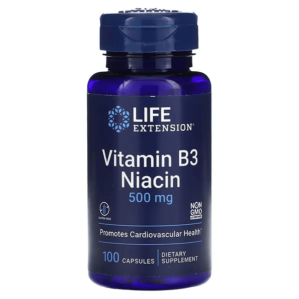 Витамин B3, ниацин, 500 мг, 100 капсул, Vitamin B3 Niacin