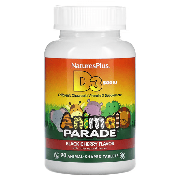 Витамин D3 для детей, 500 МЕ, 90 жевательных таблеток, Animal Parade, Vitamin D3