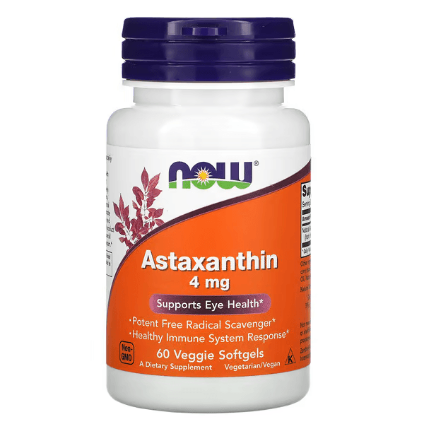 Астаксантин, 4 мг, 60 растительных капсул, NOW Foods, Astaxanthin