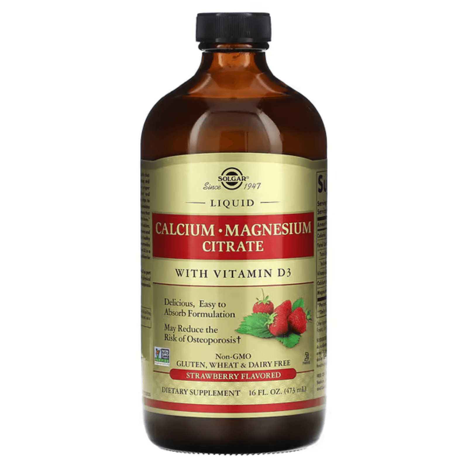 Цитрат кальция и магния, с витамином D3, вкус клубники, 473 мл, Calcium Magnesium Citrate