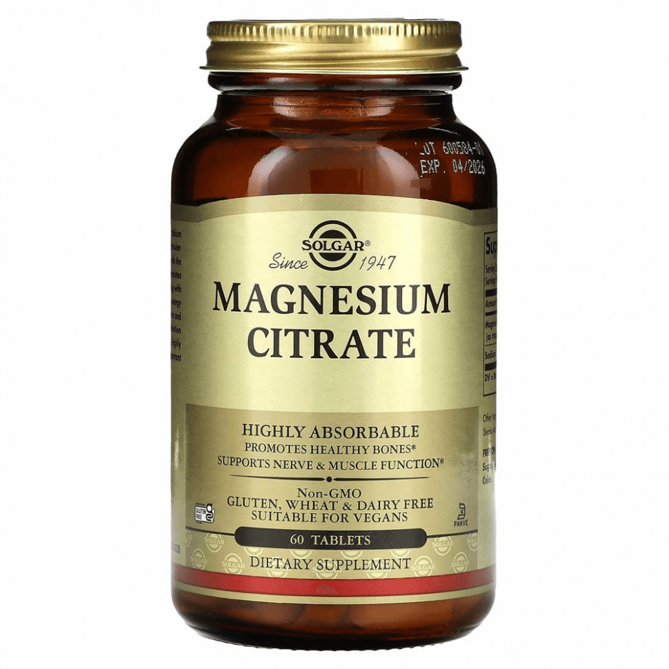 Цитрат магния, 400 мг, 60 таблеток, Solgar, Magnesium Citrate