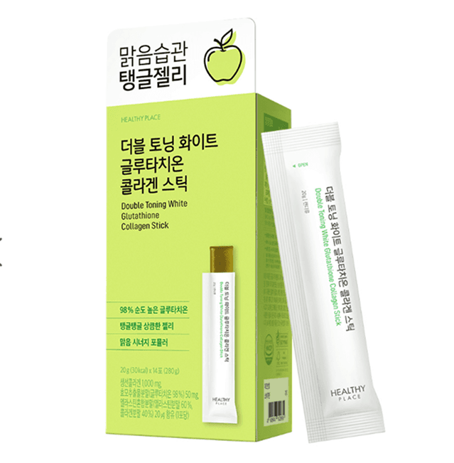Корейские желеобразные стики, глутатион + коллаген, вкус зелёного яблока, 14 стиков