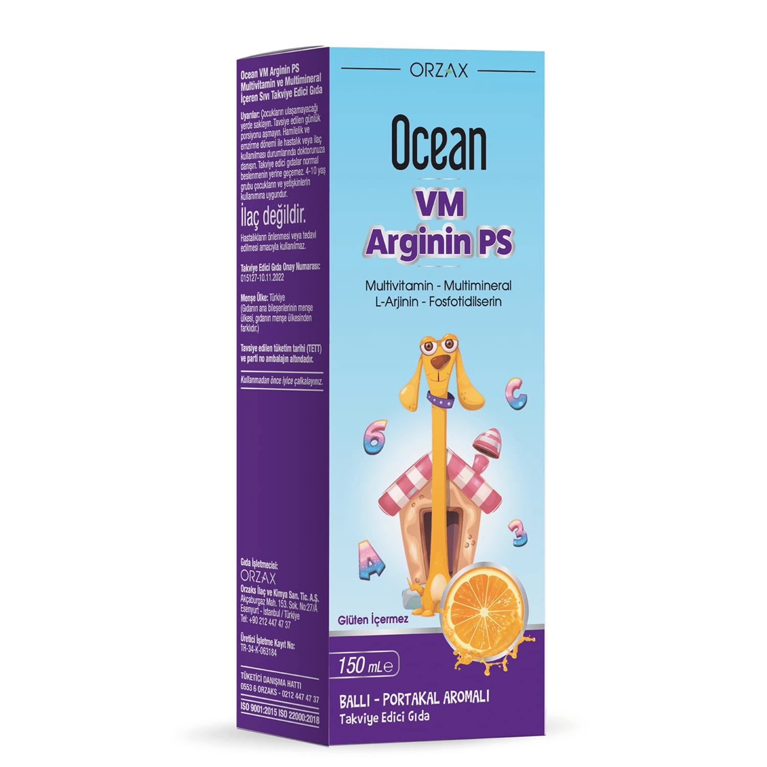 Аргинин, 150 мл сиропа, вкус апельсин, Orzax Ocean, VM Arginine PS