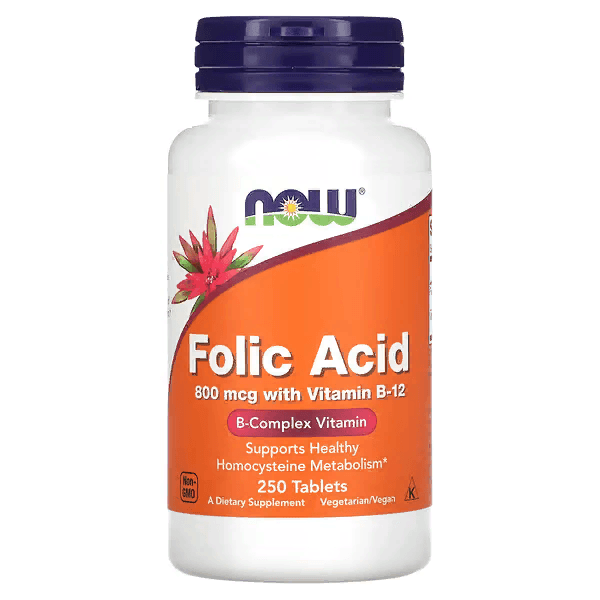 Фолиевая кислота с витамином В12, 250 таблеток, NOW Foods, Folic Acid with vitamin D12