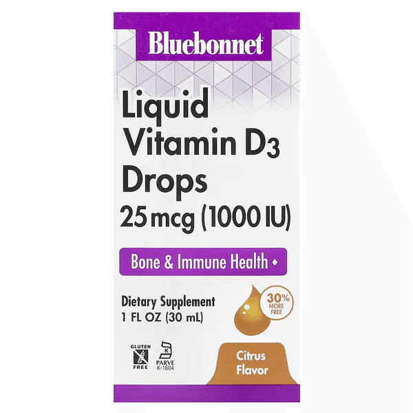 Жидкий витамин Д3, в каплях, цитрусовый вкус, 1000 МЕ, 30 мл, Bluebonnet Nutrition, Liquid Vitamin D3
