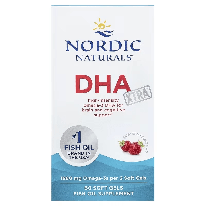 Nordic Naturals, DHA Xtra, со вкусом клубники, 60 капсул