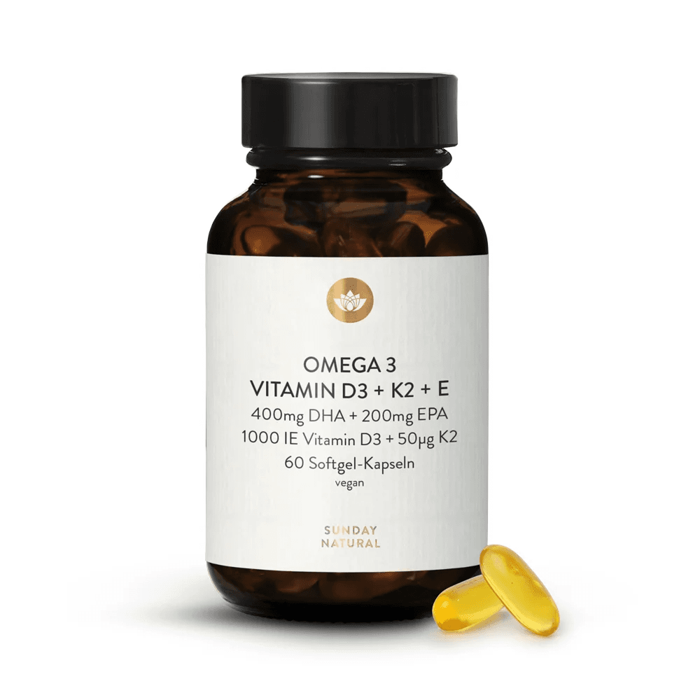 Омега-3 и Витамины D3+K2+E, 60 капсул, Sunday Natural, Omega Vitamin D3+K2+E