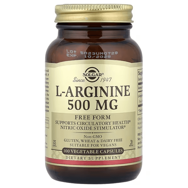 L-аргинин, 500 мг, 100 растительных капсул, Solgar, L-arginine