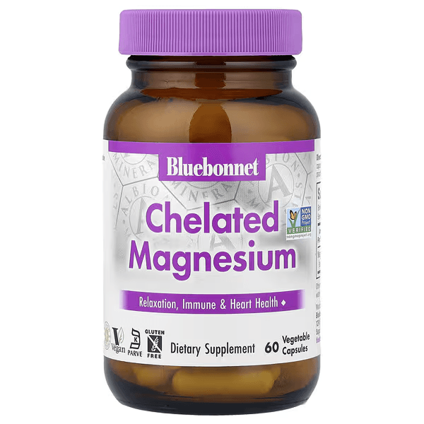 Хелатный магний глицинат, 60 растительных капсул, Bluebonnet Nutrition, Chelated Magnesium