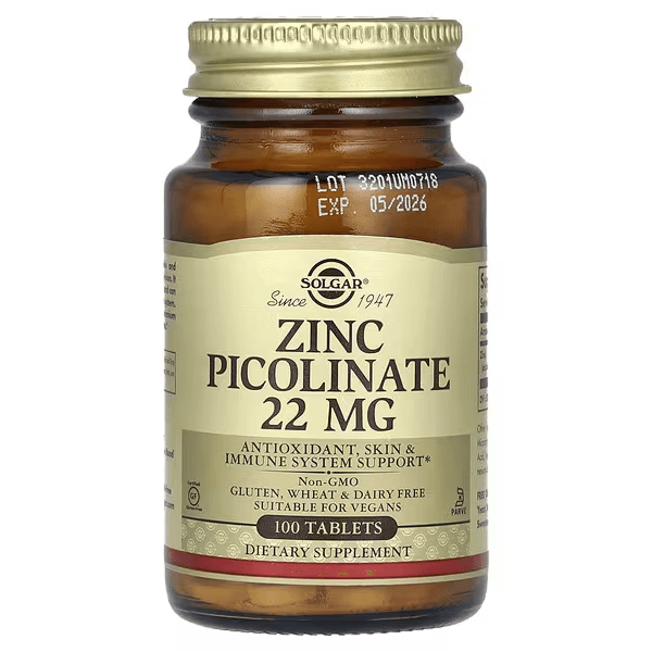 Пиколинат цинка, 22 мг, 100 таблеток, Solgar, Zinc Picolinate