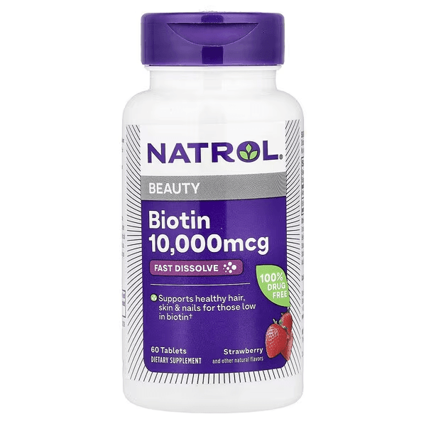 Биотин, быстрорастворимый, вкус клубника, 10 000 мкг, 60 таблеток, Natrol, Biotin Beauty