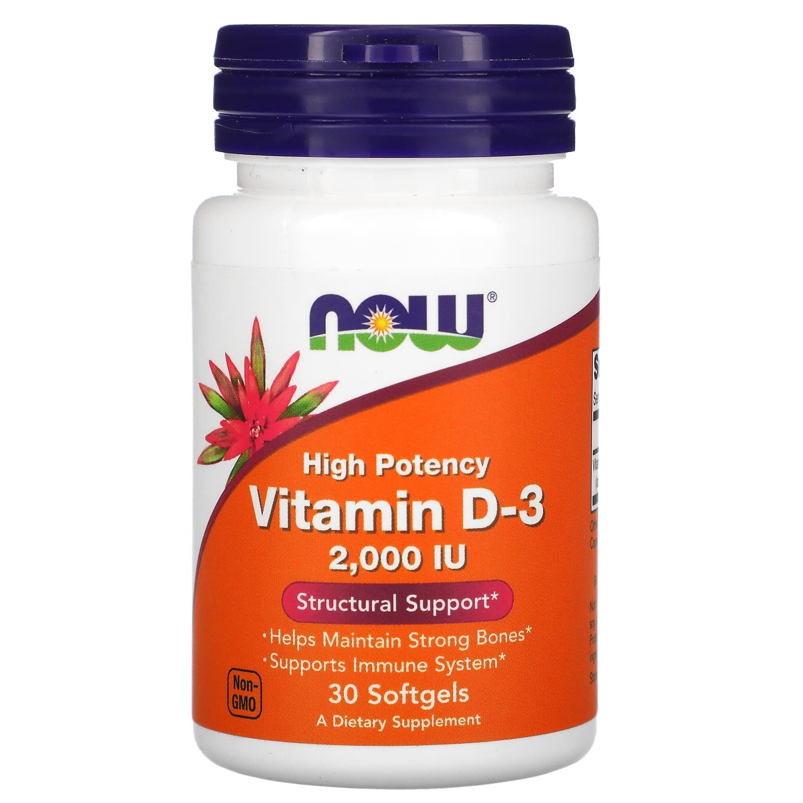 Витамин Д3, 2000 МЕ, 30 капсул, Now Foods, Vitamin D3