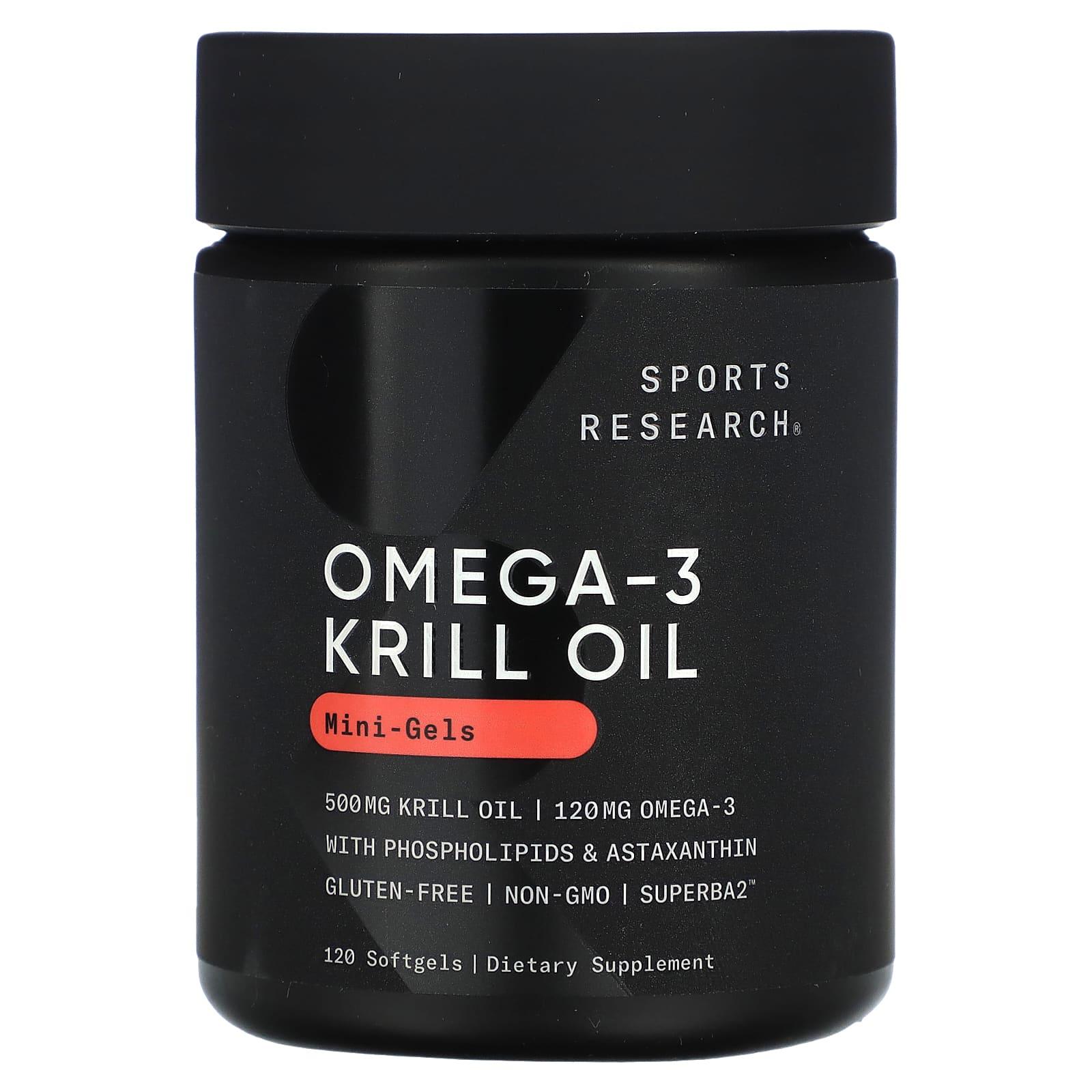 Масло антарктического криля с астаксантином, 500 мг, 120  капсул, Sports Research, Omega-3 Krill Oil