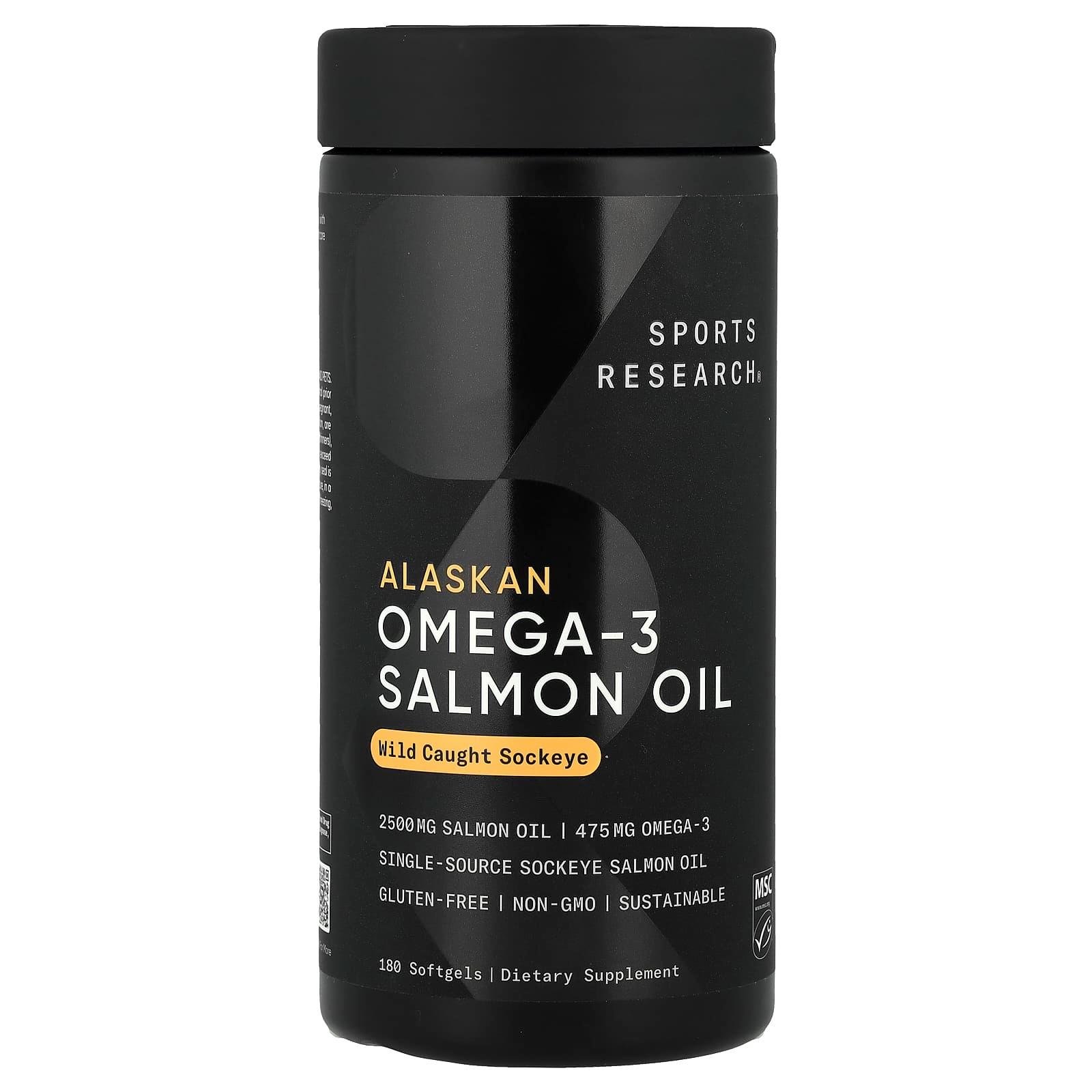 Жир аляскинского лосося с омега-3, дикая нерка, 180 капсул, Sports Research, Alaskan Omega-3