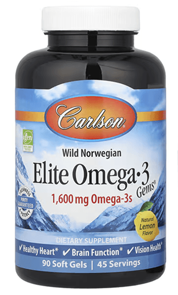 Омега-3 с витаминами Д и К, натуральный лимон, 90 капсул, Carlson, Elite Omega-3 plus D and K