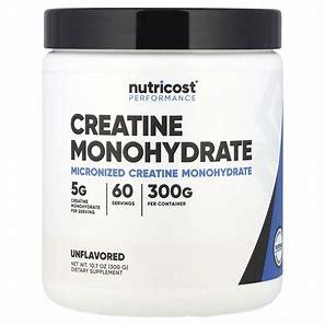 Моногидрат креатина, 5 г, 300 г, Nutricost, Creatine Monohydrate
