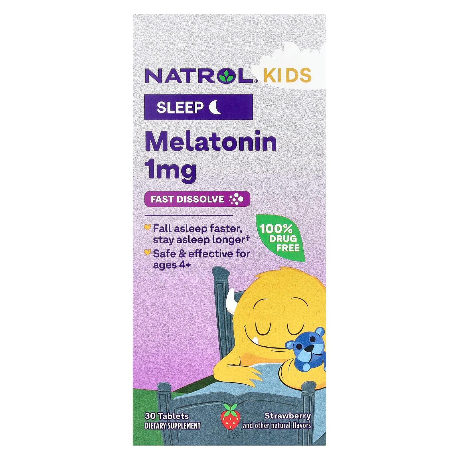 Мелатонин для детей, вкус клубника, 1 мг, 30 таблеток, Natrol, Melatonin Kids