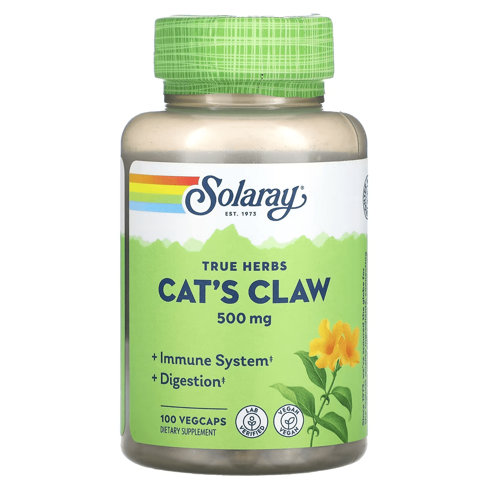 Кошачий коготь, 500 мг, 100 вегетарианских капсул, Solaray, Cat's Claw