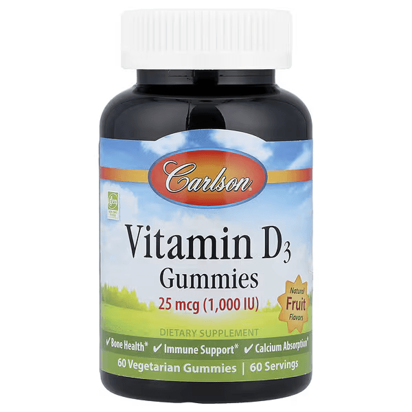 Витамин D3, вкус фруктовый, 25 мкг (1000 МЕ), 60 таблеток, Carlson, Vitamin D3