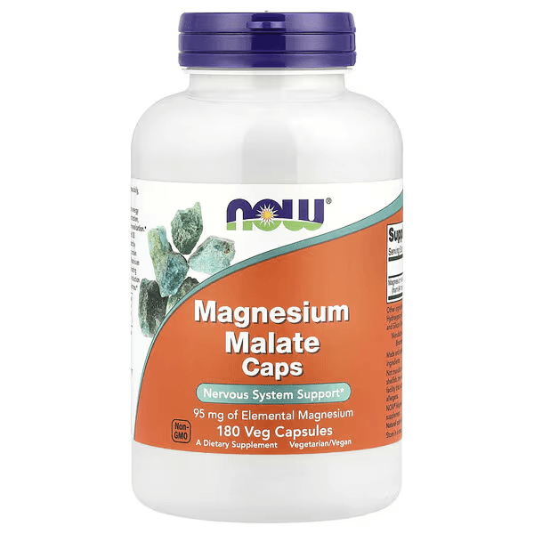 Магний малат в капсулах, 95 мг, 180 капсул, NOW Foods, Magnesium Malate Caps