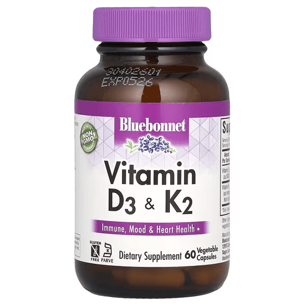 Витамины Д3 и К2, 60 капсул, Bluebonnet Nutrition, Vitamin D3 and K2