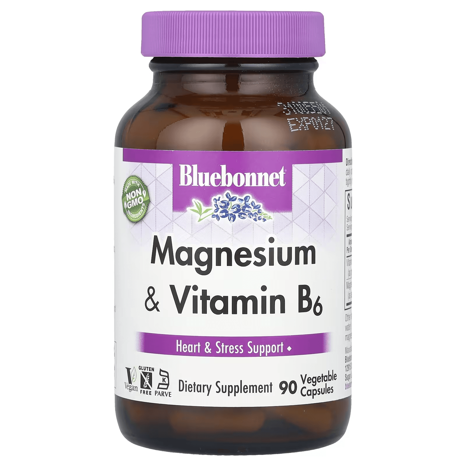 Магний с витамином В6, 90 растительных капсул, Bluebonnet Nutrition, Magnesium Vitamin B6