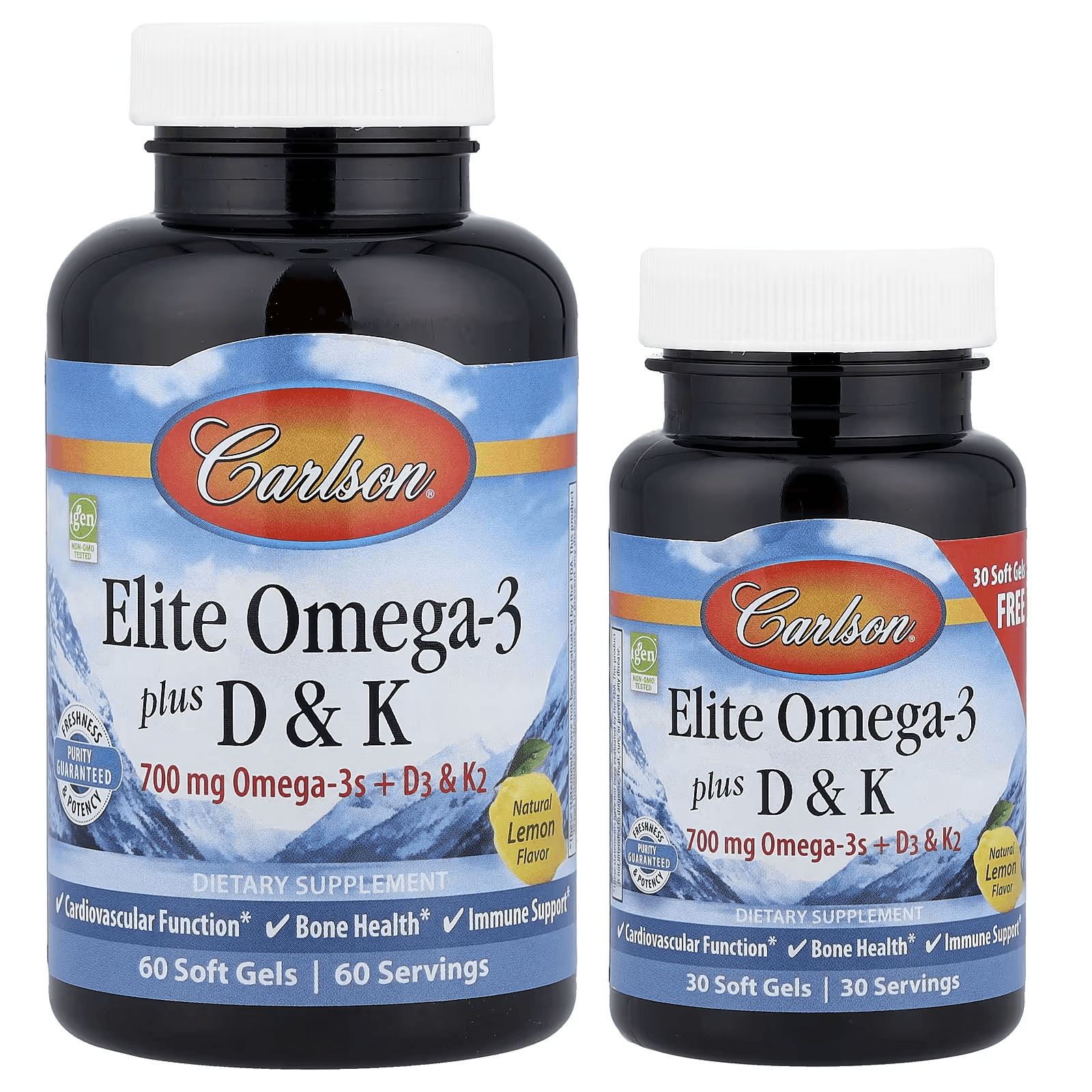 Омега-3 с витаминами Д и К, натуральный лимон,700 мг, 90 капсул, Carlson, Elite Omega-3 plus D and K
