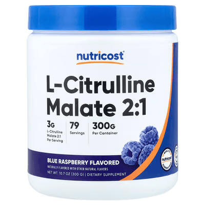 L-Цитруллин Малат (2:1), порошок со вкусом синей малины, 300 г Nutricost